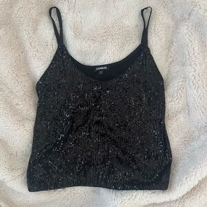 Express Black Sequin Sheer Inset Camisole